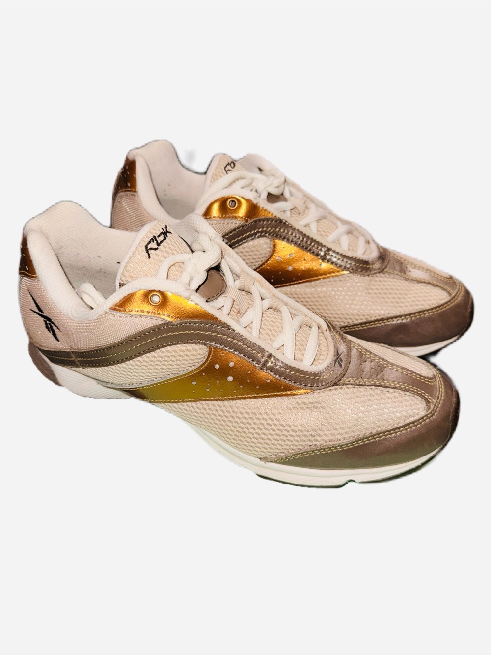 Reebok RBK DMX Sneakers White Metallic Gold Accent Trainers Shoes Running EUC